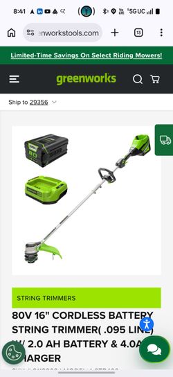 Greenworks 80 V Pro 16" String trimmer (STB409) with 2 Batteries and Charger