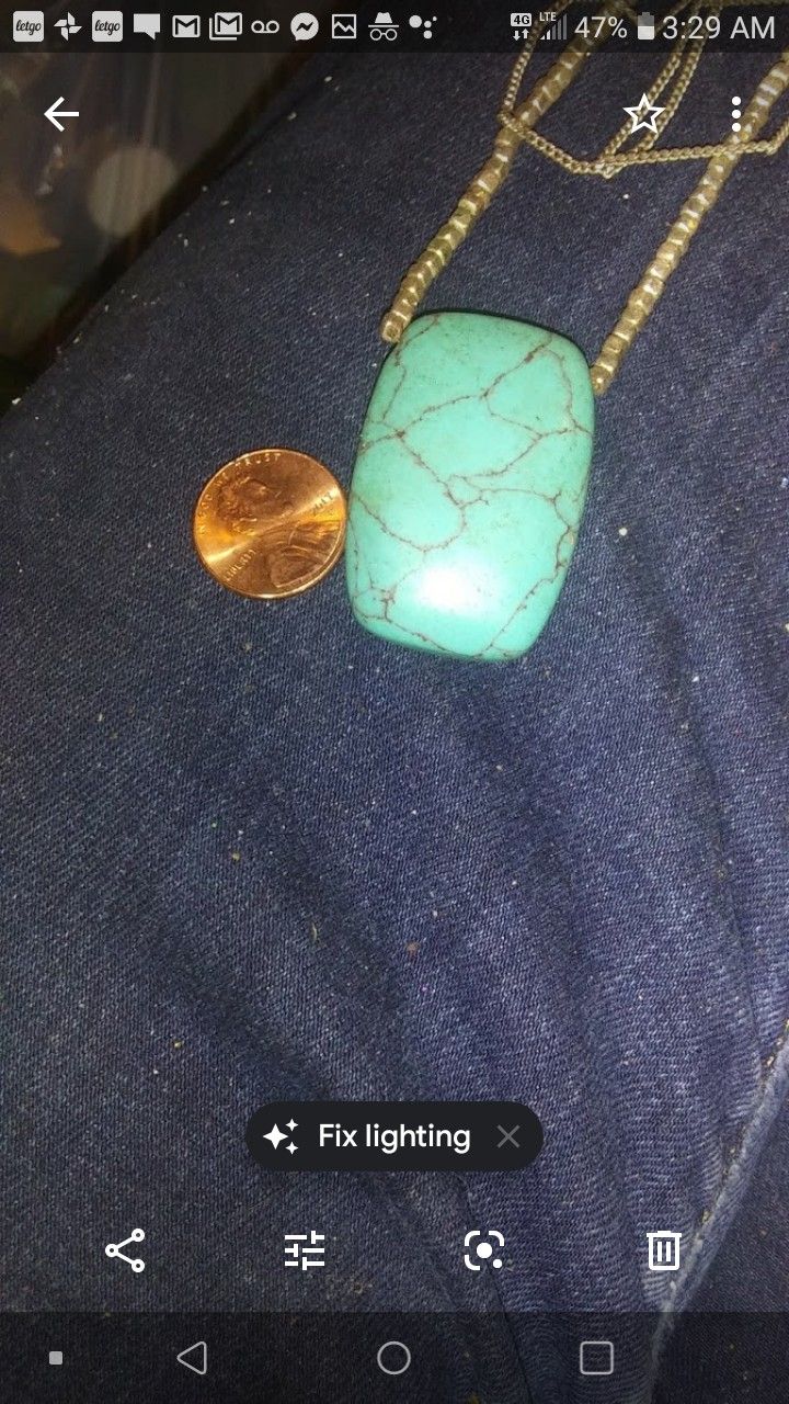 Large genuine turqoise pendant necklace