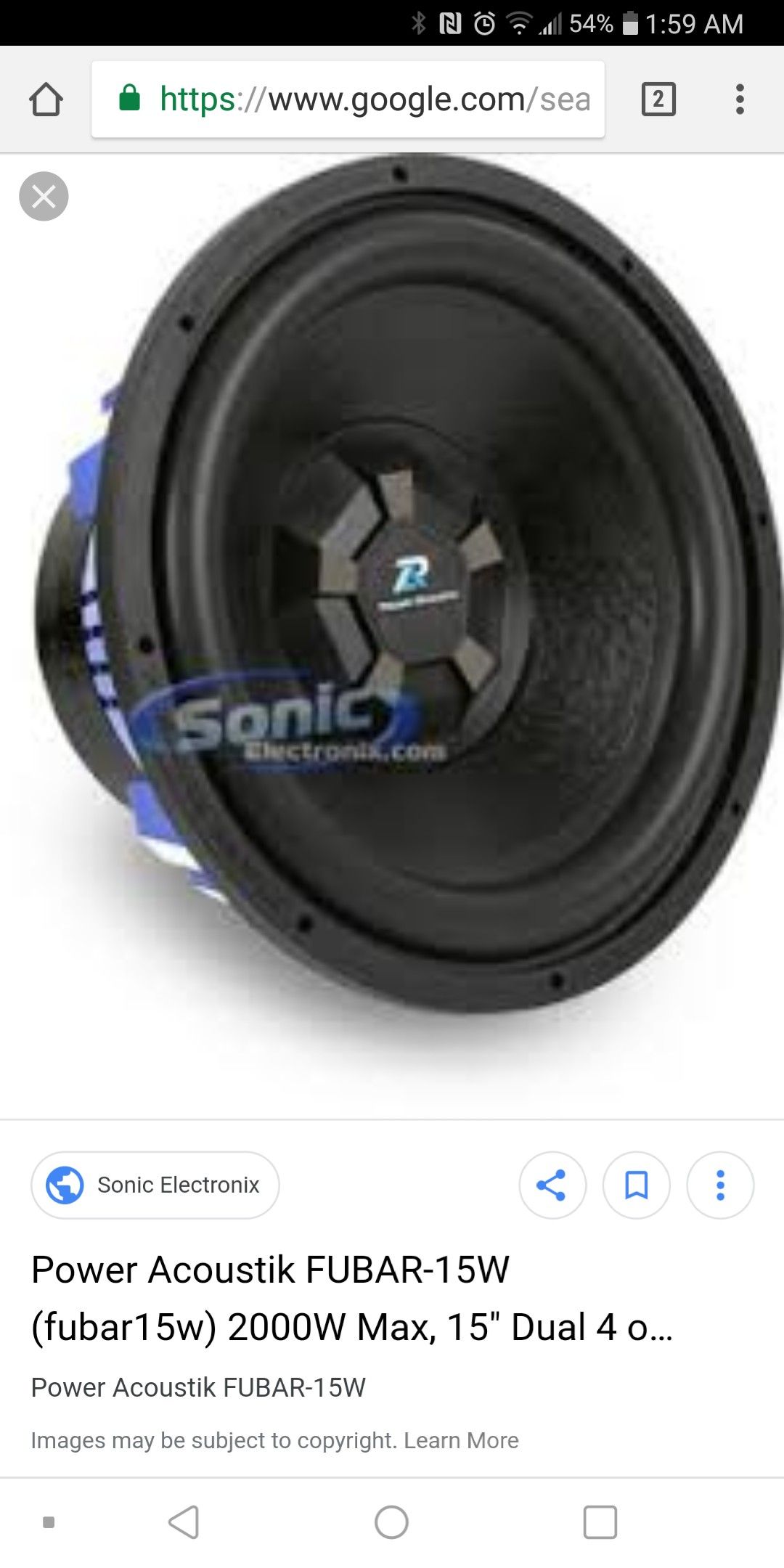 Power Acoustik 15-inch sub FUBAR-15W