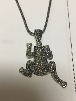 925 Sterling Silver Marcasite Frog Pendant