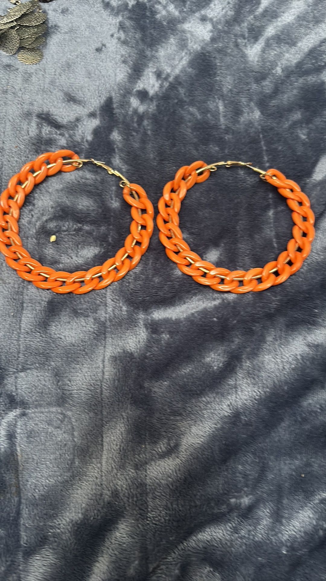 Vibrant Orange Chain Link Hoop Earrings