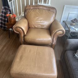 Genuine leather chair & ottoman 