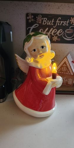 Vintage Inspired Ceramic Christmas Angel W/ Flickering Candle