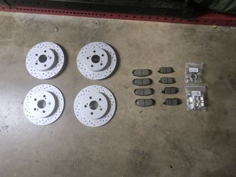 Toyota Corolla 2020-22/Prius Prime 2017-19/Prius 2016-22  Front & Rear Drilled & Slotted Rotors, Premium Ceramic Brake Pads