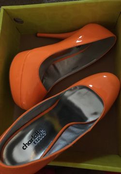 Orange Heels Shoes Size 8