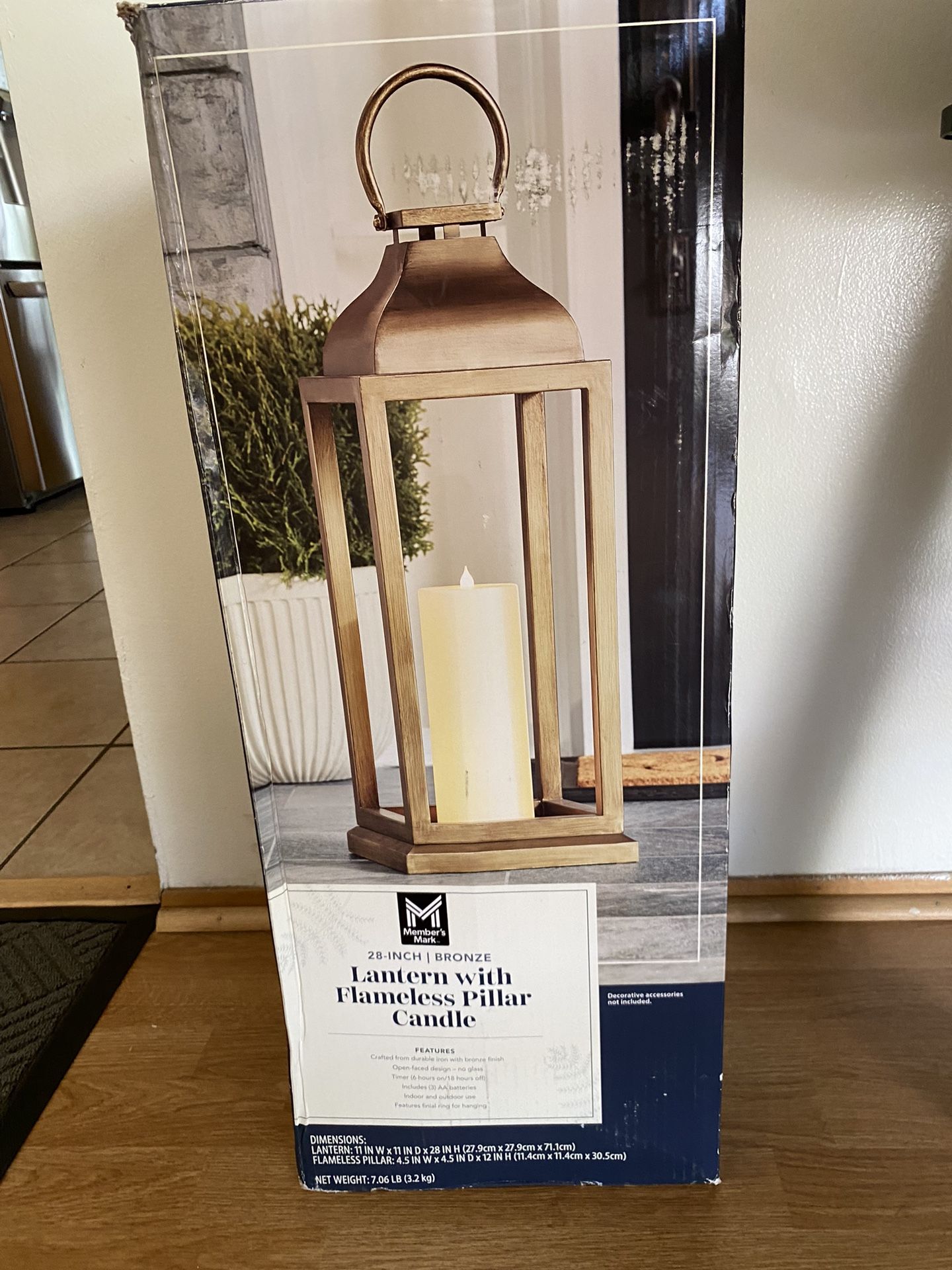 lantern with flameless pillar candle