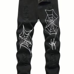 Spider Web Pattern Rip Jeans
