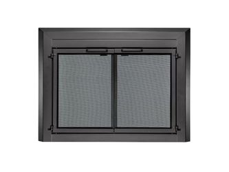 NEW! ALLEN + ROTH Chester Gunmetal Grey 36″ to 43″ Cabinet Style Fireplace Doors with Tempered Smoke Glass