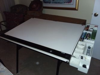 Drafting table with side caddy and light