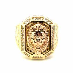 Men’s 14k Yellow Gold CZ Cubic Zirconia Lions Head Gold Nugget Ring Size 10.5 GP3135042