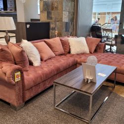 SECTIONAL PINK VELVET LIVING ROOM SET COUCH SOFA FOR SALE - FAST DELIVERY 