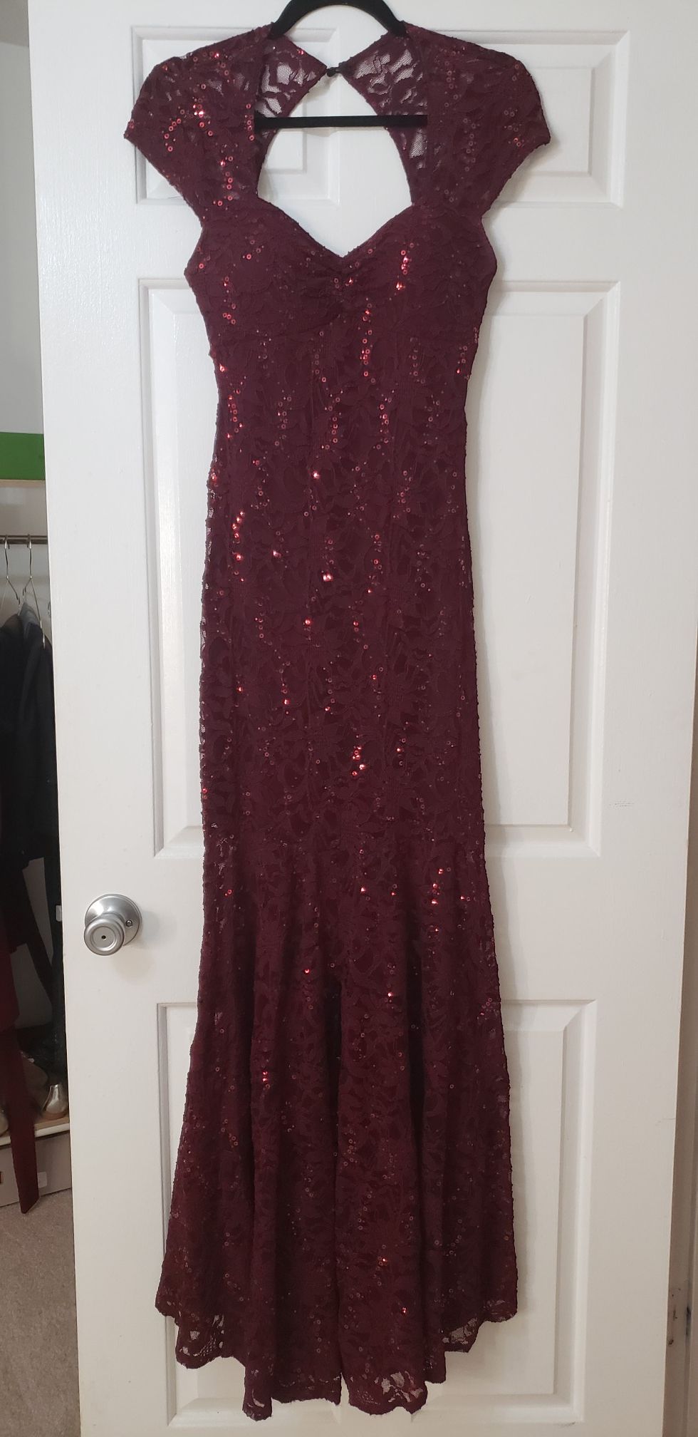 Burgundy sequins long formal dress