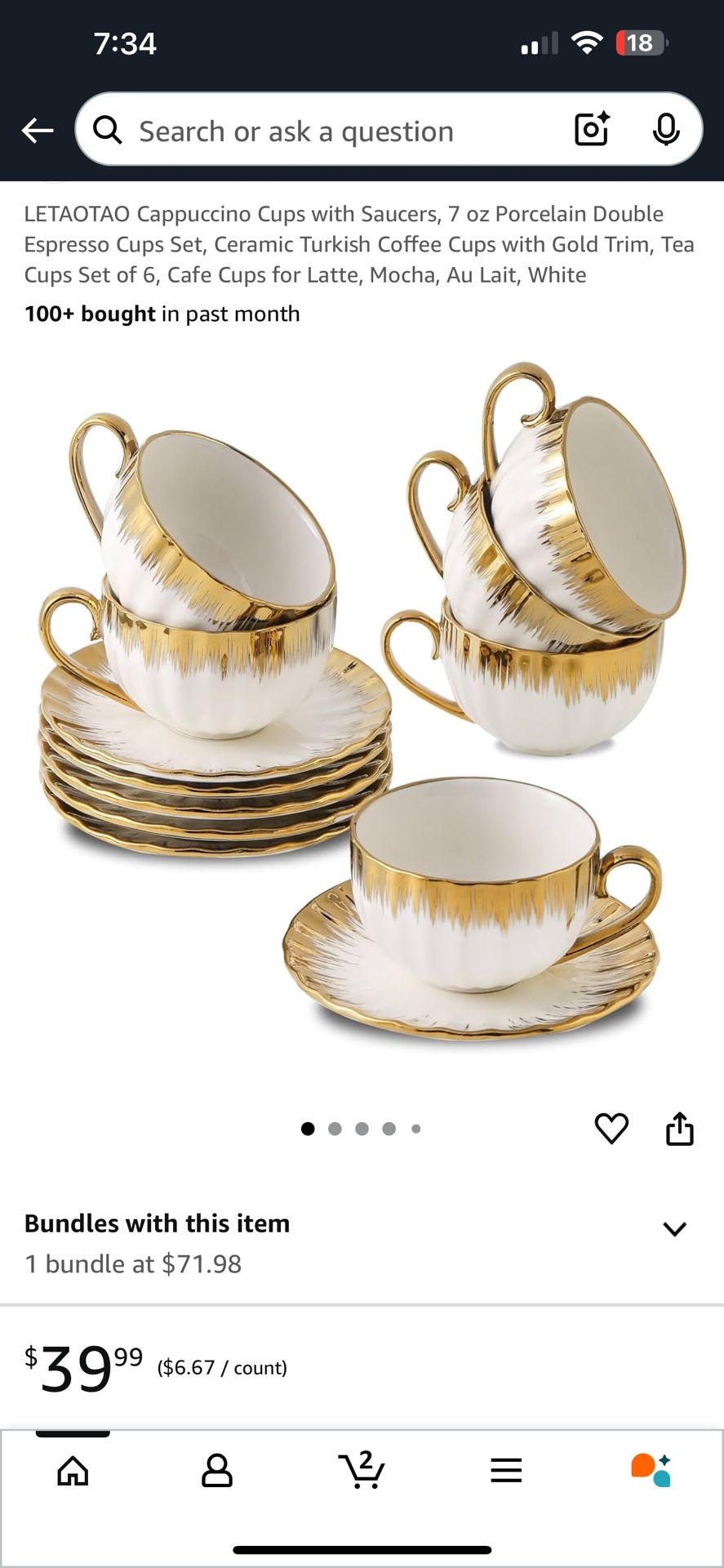 Espresso Mugs 2.5 Oz Cups & Saucers Set (6)