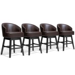26.6" Solid Wood Swivel Counter Height Bar Height Bar Stools Upholstered Barstools - Set of 4 - Coffee