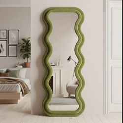 Full Length Mirror 63"x24", Irregular Wavy Mirror, Arched Floor Mirror, Wall Mirror Standing Hanging or Leaning Against Wall for Bedroom, Flannel Wrap