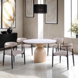 Contemporary Round Dining Table Set With Marble Top - Arhaus Jagger Dupe Chairs - Free Delivery ✅ Round Dining Table 47”