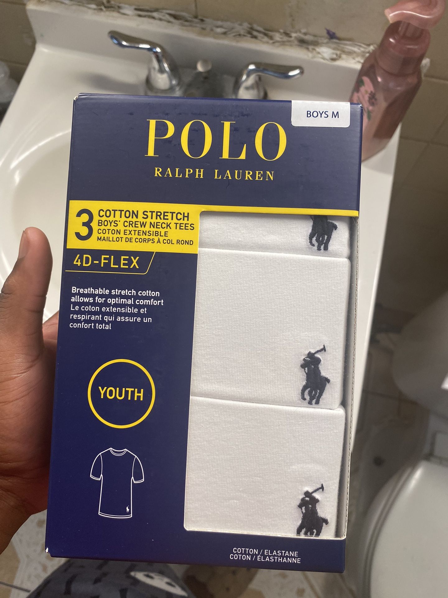 Boys' Cotton Stretch Crewneck Tees, Pack of 3  Size M ( New and Unopened )