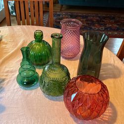 6 Color Glass Vases 