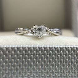 14 K White Gold Heart Shaped Diamond Ring. New