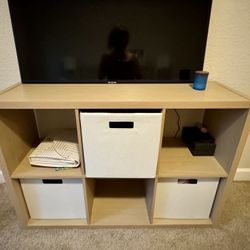 Light Wood TV Stand / Console with Storage Bins