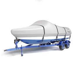 Waterproof Boat Cover, 16-18.5' Marine Grade Heavy Duty Trailerable Anti-UV Polyester Canvas
