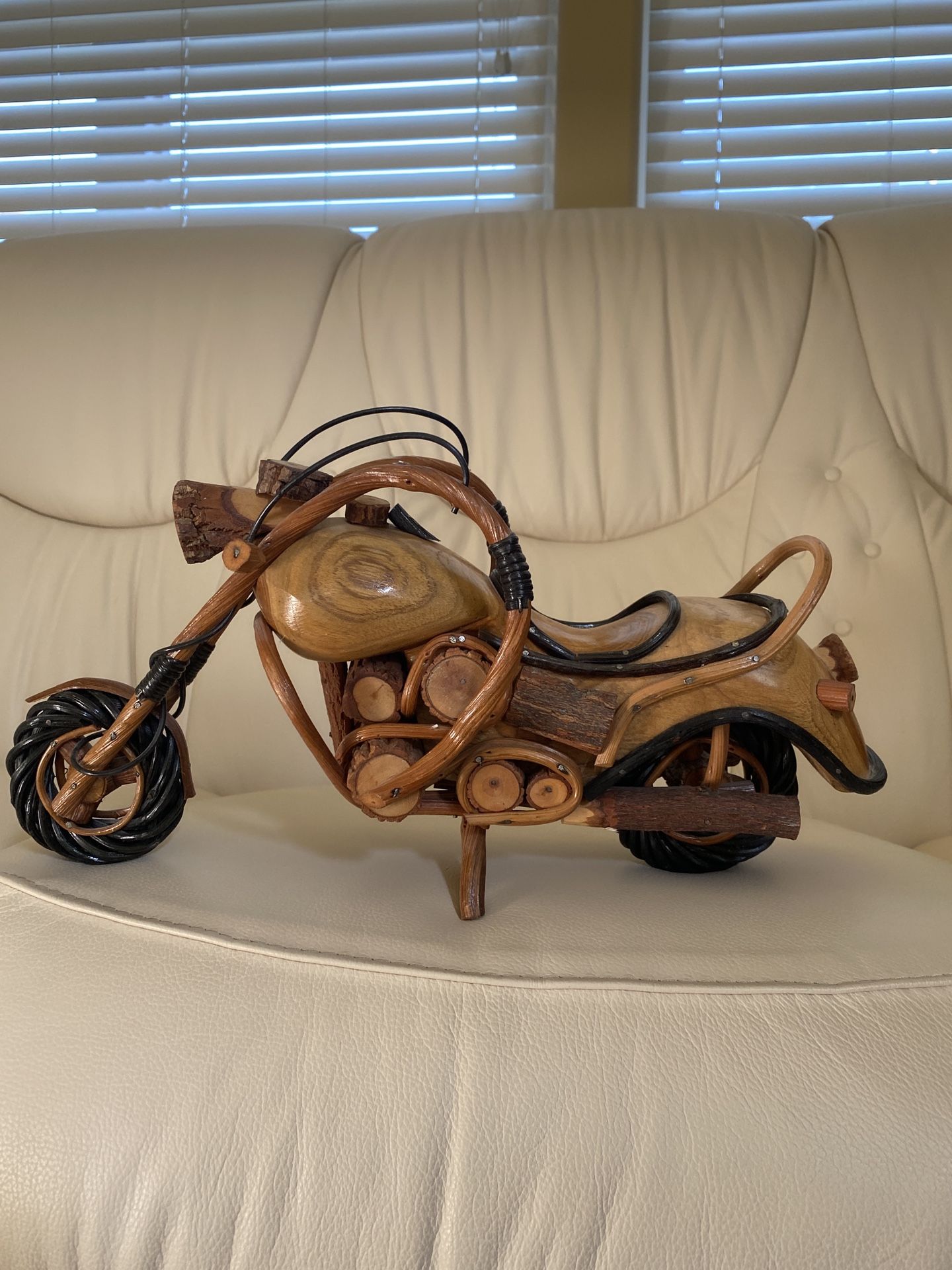 Wooden Hand Carved Lacquered Motorcycle