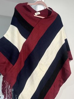 NWT Striped Poncho - Red, Navy, Black, White