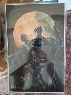 WALL ART BATMAN AND CAT WOMAN SIGNED