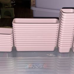 Pink Plastic Interlocking Stackable Desk and Drawer Organizers
