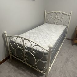 Off White Metal Bed Frame 