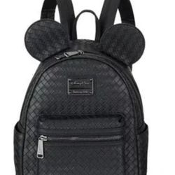 Disney Parks Mickey Mouse Woven Black Loungefly Mini Backpack New