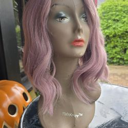 Wavy Hair Wig Pink Mauve Color Cosplay Halloween 