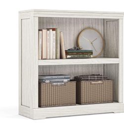 LINSY HOME 2-Tier Bookcase and Bookshelf, Small Wood Display Storage Shelves Farmhouse Bookshelf for Home Office, Living Room, Bed Room - White Oak