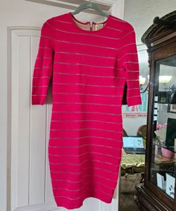 TORN BY RONNY KOBO hot pink striped bodycon dress size L