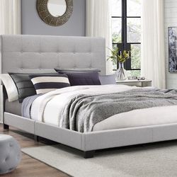 Brand New Queen Size Grey Linen Bed Frame With New Mattress/Fast Delivery