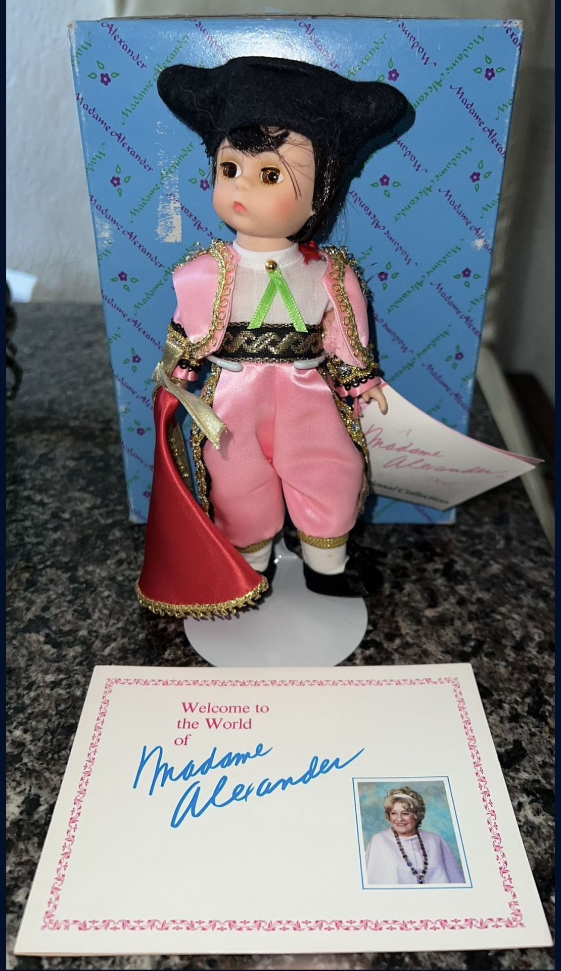 Vintage Madame Alexander 8" Doll SPANISH MATADOR #530 Orig Box, Tag & Doll Stand