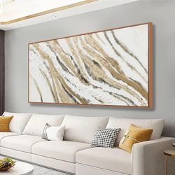 Large Size Modern Art Paintings Abstract Painting With Golden And White Lines 
