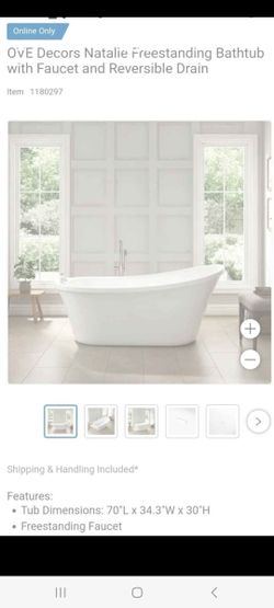 Ove Decores Natalie Freestanding Bathtub With Faucet And Reversable Drain