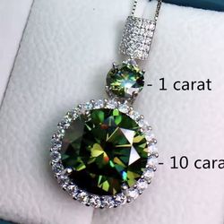 6-11Carat Green Moissanite Pendant Necklace Plated 18K White Gold Sterling Silver