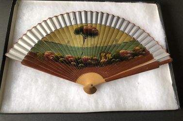 Vintage Hand Painted Wood Fan