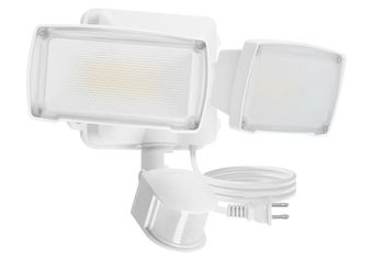 21W White Plug in Motion Sensor Light Outdoor, Flood Lights Outdoor Motion Sensor,2500LM, 5000K Daylight,IP65 Waterproof,Adjustable 2 Heads Wall Light