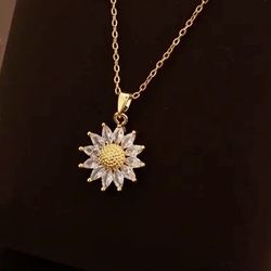 GORGEOUS SUNFLOWER BURST WITH CUBIC ZIRCONIA & CHAIN