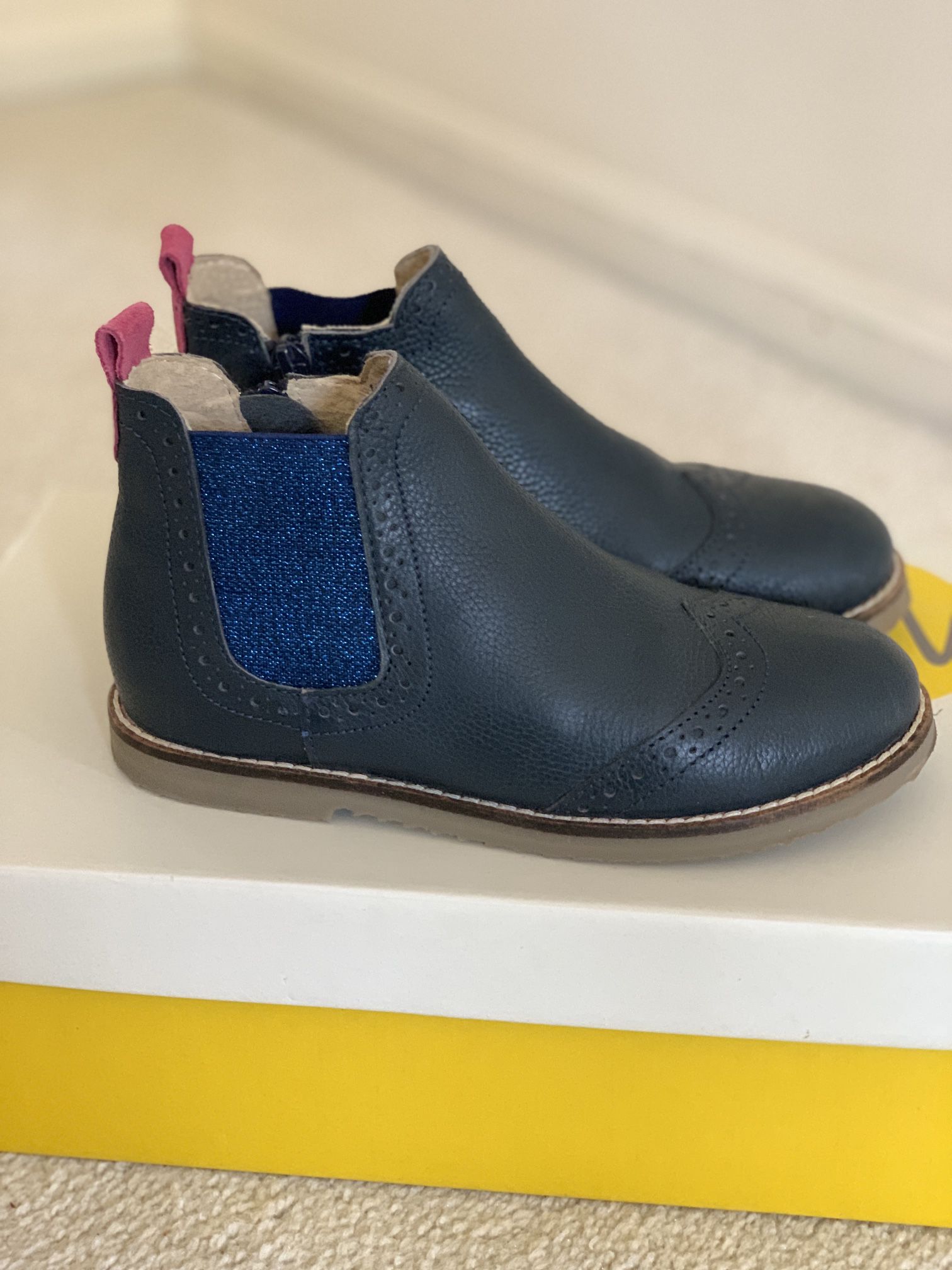 Mini Boden Blue Leather Boots, Girls Size 2 (Euro 33)