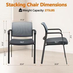 🥨CLATINA Mesh Back Stacking Arm Chairs with Upholstered Fabric Seat and Ergonomic Lumber Support for Office School Church Guest Reception Grey