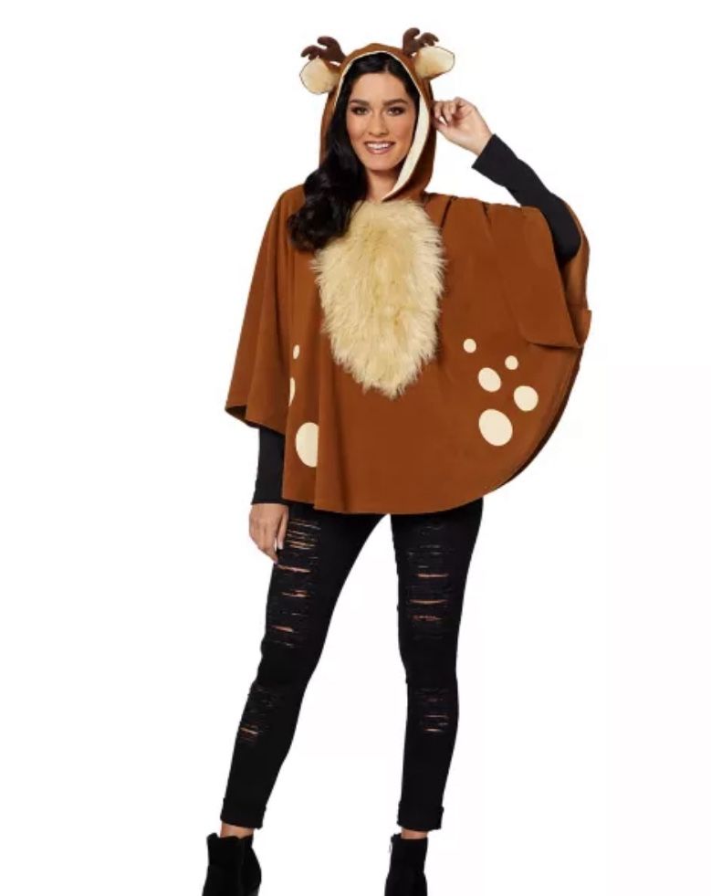 Adult Faux Fur Deer Poncho Costume 