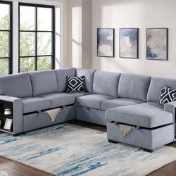 Sectional Sofa Pull Out Bed / Charger Station / USB Cup Holders 