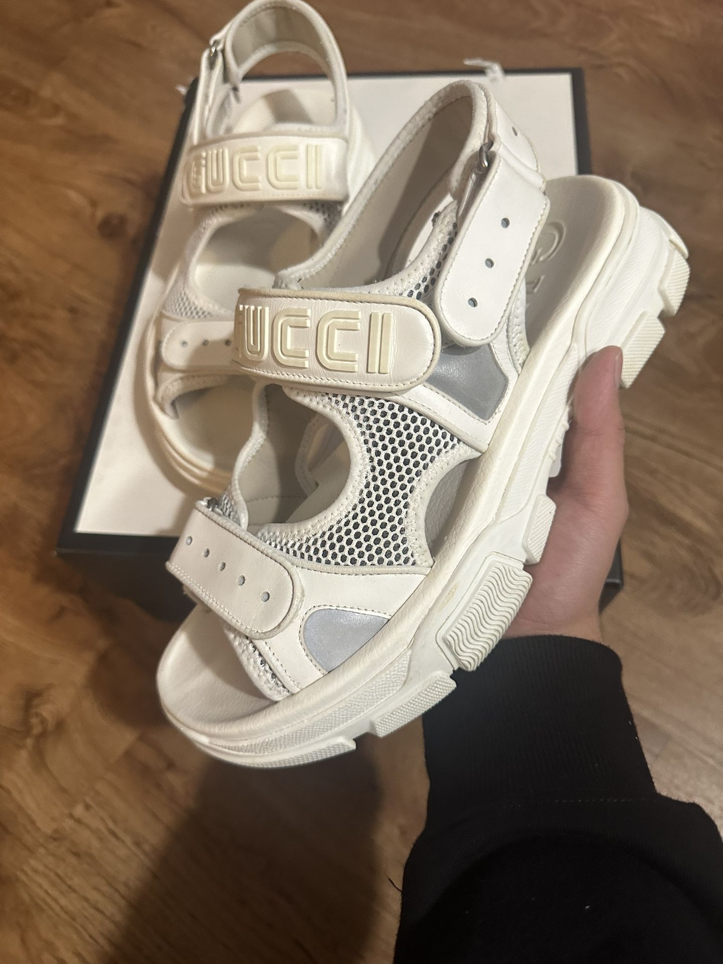 Gucci White Leather Mesh Sandal
