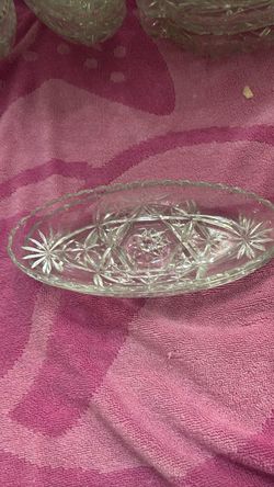 Clear Cut Glass Oval Serving Dish