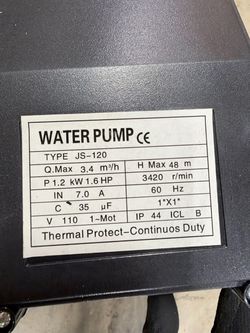 JS-120 Water Pump 1.2kW 1.6HP