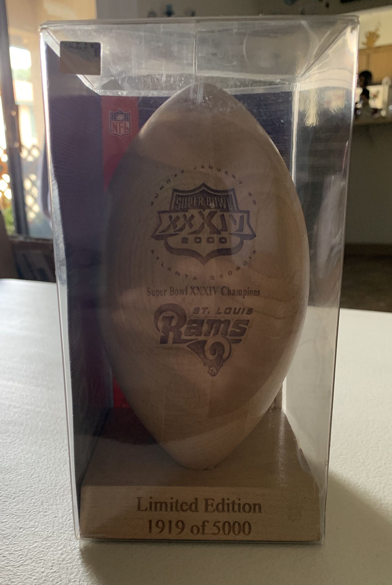 St. Louis Rams Super Bowl XXXIV Wooden Football Limited Edition 1919 of 5000